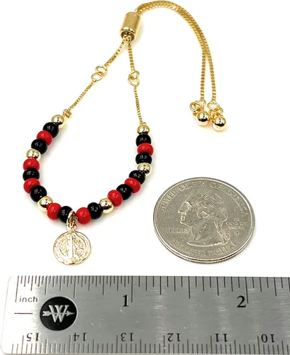 Vista 3 de LESLIE BOULES Pulsera de oro de San Benito para mujer, joyería de protección, Latón