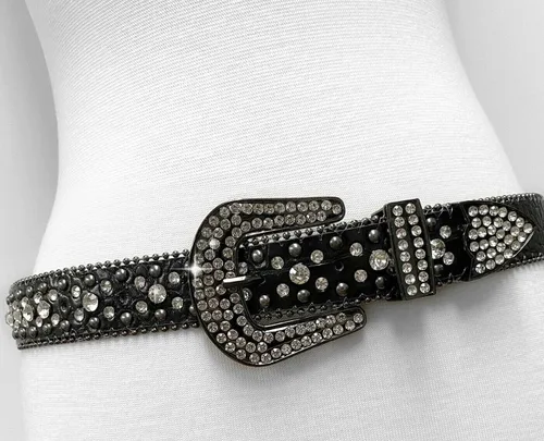 Vista 3 de 35158 50158 Cinturones de mujer Cinturón de cuero de diseño con tachuelas de vaquera occidental de moda