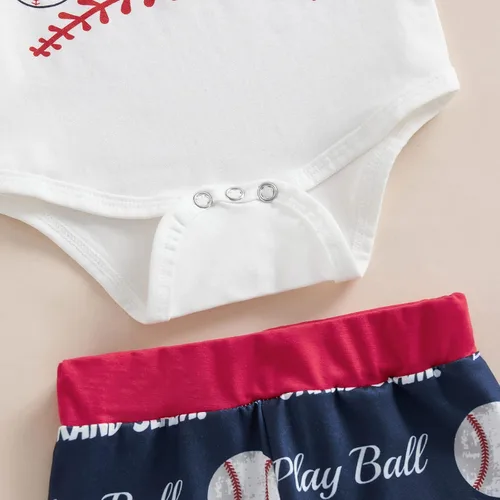 Vista 6 de Chloefairy Traje de béisbol para bebé recién nacido, traje de béisbol para recién nacido, mameluco de béisbol, pantalones deportivos de 3 piezas