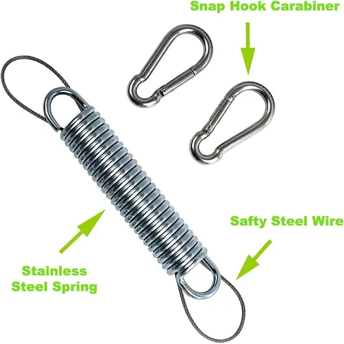 Vista 5 de Muelles oscilantes para porche, capacidad de 700 libras, kit de resorte de acero inoxidable para silla colgante, 2 resortes, 4 mosquetones de gancho