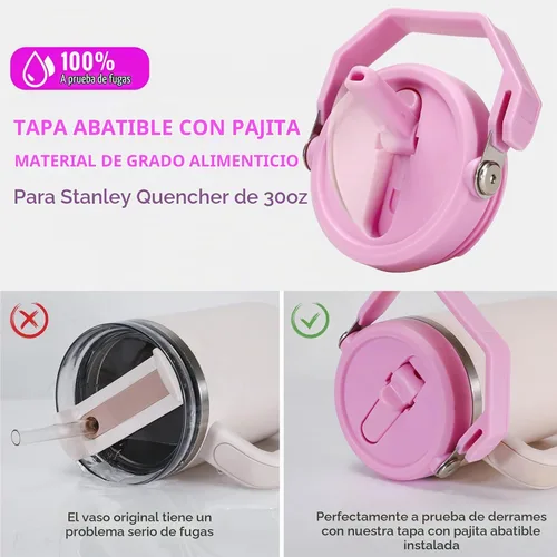 Vista 4 de Tapas con popote plegables a prueba de fugas ANTAND para reemplazo de tapa Stanley 30 oz, para accesorios de taza de vaso Stanley Quencher, tapa