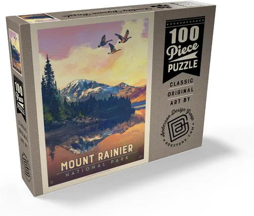 Vista 2 de MyPuzzle Mount Rainier National Park: Daybreak, póster vintage, rompecabezas prémium de 100 piezas para adultos