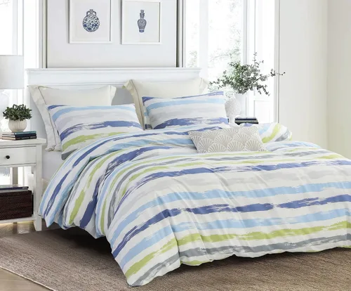 Vista 33 de Sleepbella - Edredón tamaño individual, algodón de 600 hilos, patchwork a rayas en blanco y azul marino, diseño reversible en azul, con relleno