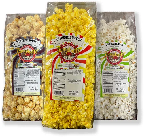Vista 5 de Campbell's Sweets Factory Sabores gourmet de palomitas de maíz con sabor a cheddar, Buffalo Ranch y Nacho Jalapeño, paquete de regalo variado de 3