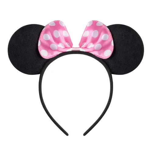 Vista 2 de CrushJoy-US 20 piezas de orejas de Mickey y Minnie Mouse, color sólido negro y lazo rosado, diadema para niños y niñas (rosado y negro)