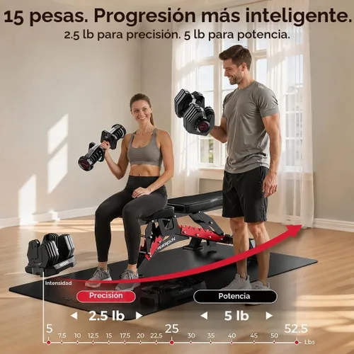 Vista 2 de FEIERDUN Juego de mancuernas ajustables, juego de pesas para gimnasio en casa, mancuernas ajustables de peso libre 5/10 en 1, ajuste de giro con una