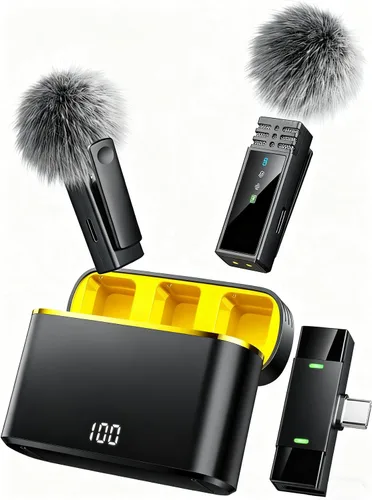 Vista 9 de Micrófono inalámbrico para iPhone/Android tipo C J68YL0813J 2 Clip-On Mics with Noise Reduction, 34h Using Time with Charging Case, 48kHz Audio