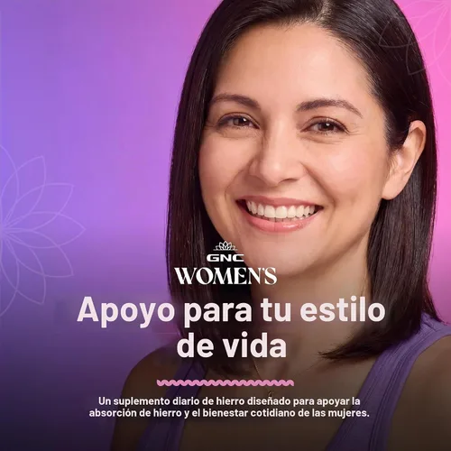 Vista 2 de GNC Multivitamínico completo de hierro para mujer, mejora la capacidad de absorber hierro, 60 cápsulas Proporciona 30 miligramos de hierro