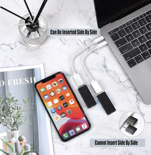 Vista 5 de OTG - Adaptador USB-C 3.0 (paquete de 2) compatible con ZTE Blade V8 Pro a funciones múltiples rápidas para respaldo, teclado, ratones