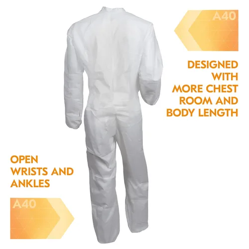 Vista 4 de KleenGuard™ Overol de protección de líquidos y partículas A40 (44302), cremallera frontal, blanco, mediano (cantidad 25)