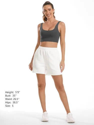 Vista 5 de Stelle Pantalones cortos de verano para mujer, cómodos, de algodón, de cintura alta, con bolsillos