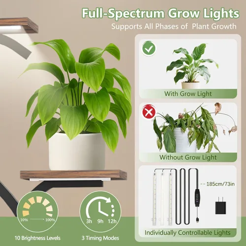 Vista 2 de Soporte para plantas de interior con luces de crecimiento - Estante para plantas de interior de 5 niveles, soporte pequeño de 30" para múltiples