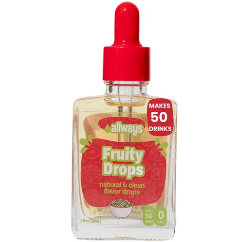 Vista 29 de Allways Drops Potenciador de agua natural de cereza negra Sin azúcar, cero calorías, fruta de monje endulzada Botella de vidrio para hidratación