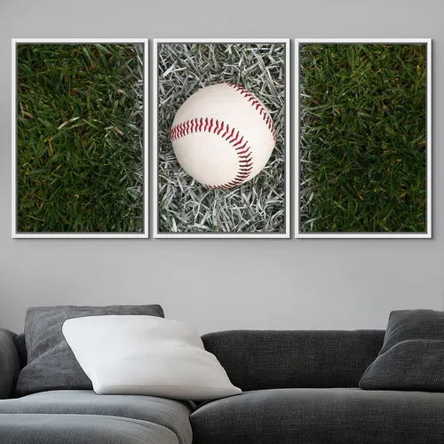 Vista 602 de wall26 Lienzo enmarcado para pared, juego de arte de primer plano, detalles de costuras de béisbol, atletas deportivos, fotografía, moderno