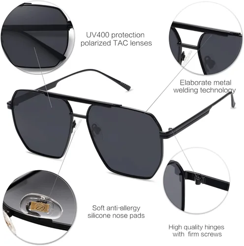 Vista 4 de SOJOS Gafas de sol polarizadas cuadradas retro de gran tamaño para mujeres y hombres estilo vintage UV400 gafas de sol clásicas grandes de metal