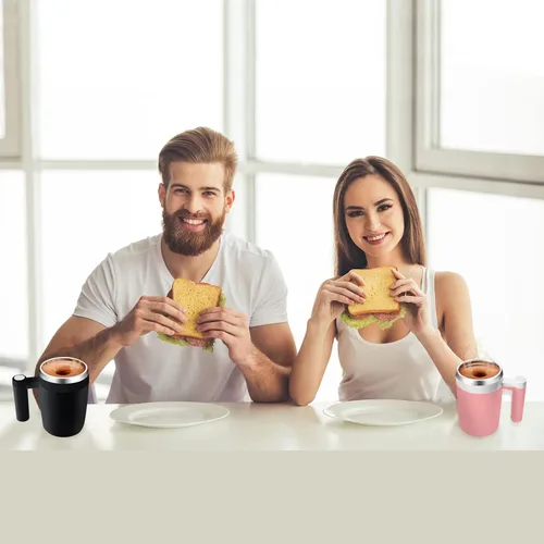 Vista 7 de Taza autoagitadora, taza de café magnética recargable con 2 barras de agitación, taza de mezcla automática impermeable para leche/cacao en la Negro