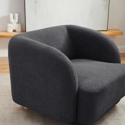 Vista 7 de VANOMi Silla de sala de estar de gran tamaño, sillas de barril modernas y cómodas, sillón individual con patas de madera, sillón tapizado