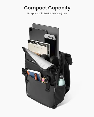 Vista 3 de tomtoc Mochila con solapa para laptop con compartimento acolchado para trabajo, viajes, 18L Lightweight, Water-Resistant Casual College Daypack