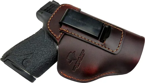 Vista 13 de Relentless Tactical IWB The Defender - Funda de cuero para pistolas S&W M&P Shield, GLOCK 17 19 22 23 32 33, Springfield XD & XDS, y pistolas