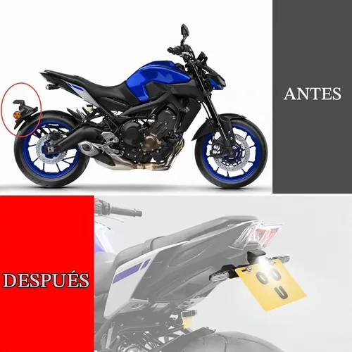 Vista 3 de MT 09 - Eliminador de guardabarros compatible con MT09 / FZ09 2017-2020 Soporte de montaje para placa de matrícula de luz trasera