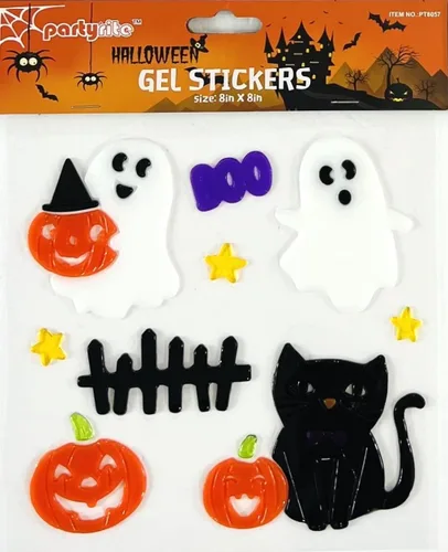 Vista 3 de Adhesivos de gel para ventana de Halloween para truco: calabazas, fantasmas, murciélagos, gato negro, árbol espeluznante, linternas surtidas de Jack
