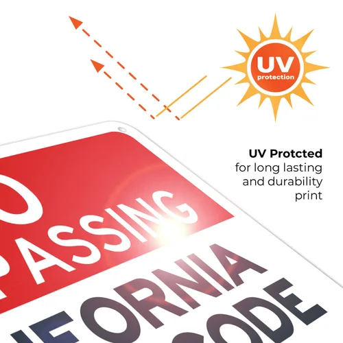 Vista 7 de Señal de California No Trespassing, sección 602 de código penal, 10 x 7 pulgadas, aluminio 040 libre de óxido, resistente a la decoloración
