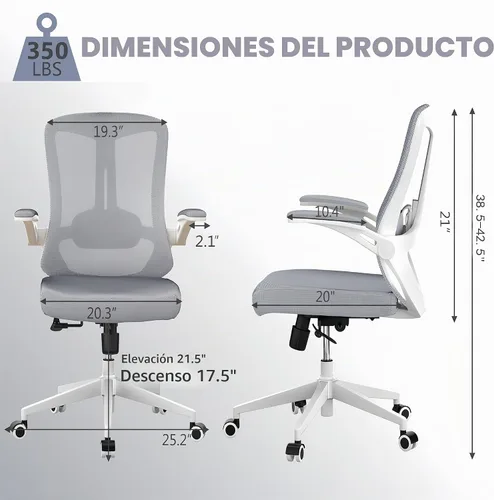 Vista 2 de Silla de oficina ergonómica, sillas de escritorio cómodas de 350 libras con soporte lumbar para espalda, sillas de computadora de malla con ruedas