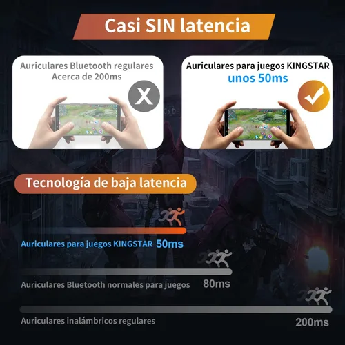 Vista 7 de Kingstar - Auriculares inalámbricos para juegos, Bluetooth 5.0 con micrófono, auriculares para juegos intraurales, 50 ms, emparejamiento automático