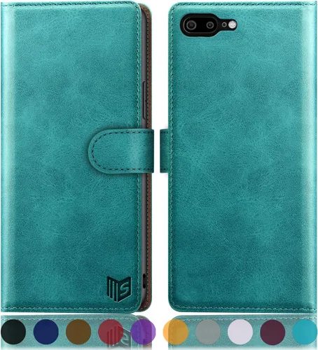 Vista 7 de SUANPOT Funda de piel tipo libro con tapa para iPhone 7 Plus/8 Plus de 5.5 pulgadas con bloqueo RFID, soporte para tarjetas de crédito, funda a Negro