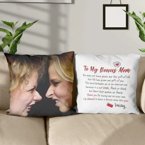 Vista 8 de Personalized Photo Stepmother Throw Pillow, Custom Photo Mothers Day Pillowcase, from Daughter Son, Gift for Bonus Mom, Step Mom Pillow Covers for 10