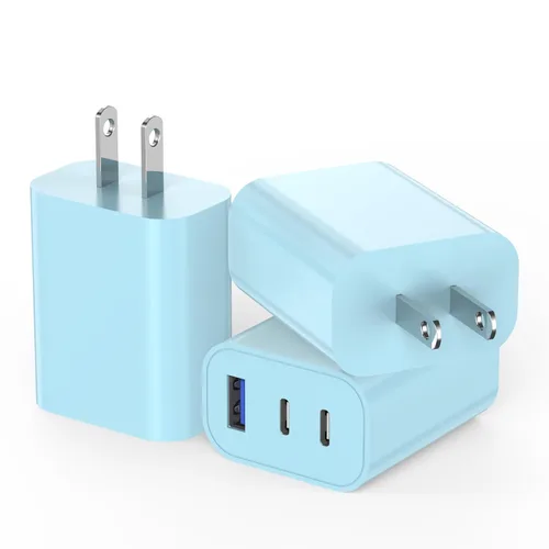 Vista 12 de Paquete de 2 bloques de cargador para iPhone 17, bloque de cargador USB C de 35 W y 3 puertos de carga rápida, enchufe de pared multipuerto USB C