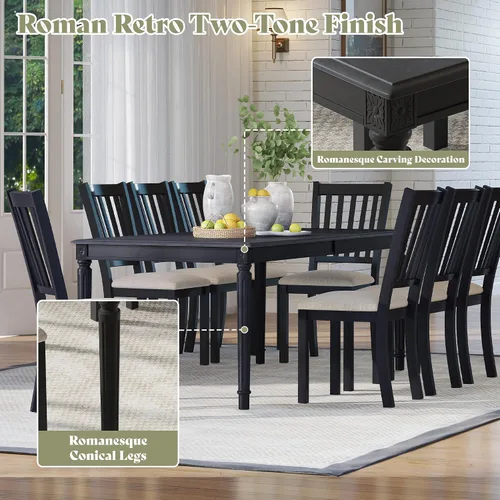 Vista 5 de AMERLIFE Mesa de comedor de granja de 79 pulgadas para 6 a 8, mesa de comedor rectangular grande de madera maciza con patas cónicas romanas, mesa