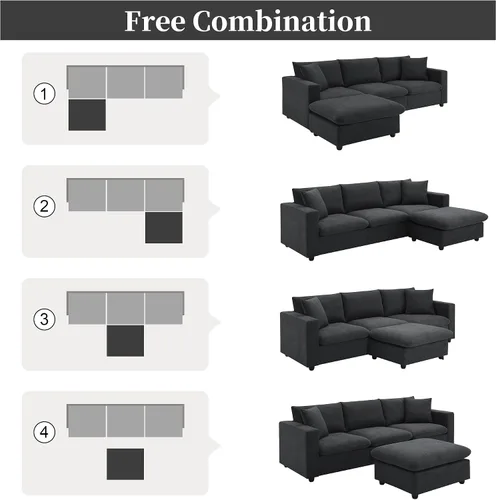 Vista 6 de Tmsan Sofá de nube en forma de L negro de 100.4 pulgadas, sofá modular moderno con diván otomano convertible para sala de estar, apartamento