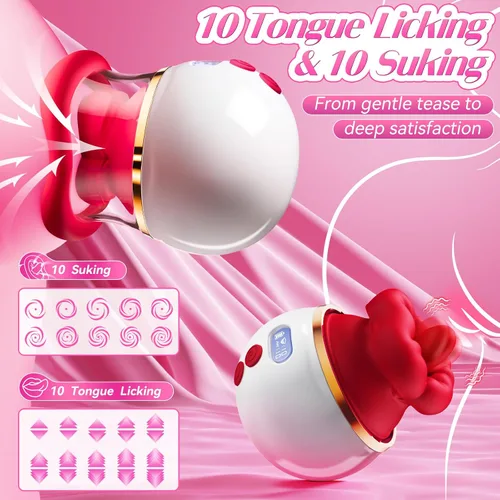 Vista 3 de Vibrador de succión de rosas, vibrador de boca mejorado 5 en 1, juguetes sexuales para mujeres con pantalla LCD, 10 chupadores, 10 lamiendo