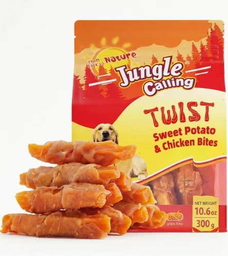 Vista 13 de Jungle Calling - Golosinas de pollo y batata para perros, masticables suaves sin cuero crudo