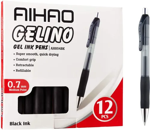Vista 2 de AIHAO Bolígrafos de gel, punta media, tinta negra, paquete de 12 bolígrafos retráctiles de tinta de gel con tinta de primera calidad y agarre cómodo