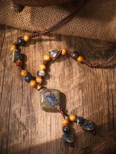 Vista 5 de MINACHI Boho Vintage Ceramic Floral Beaded Long Necklace, Personality Jewelry for Women