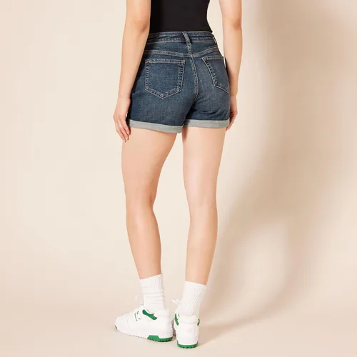 Vista 3 de Tienda Essentials Pantalones cortos de mezclilla ajustados de tiro medio de 4 pulgadas para mujer