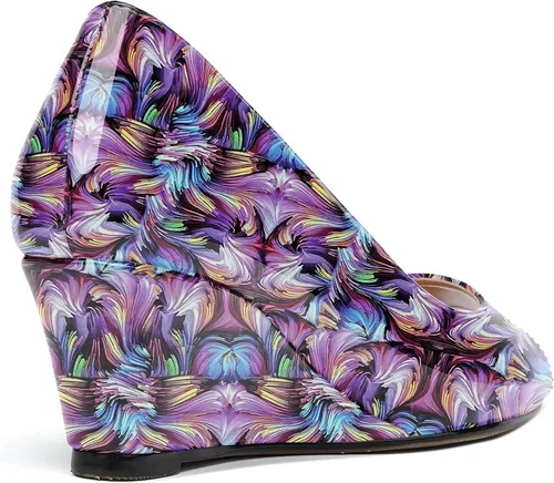 Vista 5 de WAYDERNS Zapatos de tacón bajo con cuña de charol y puntera abierta para mujer de 2 pulgadas