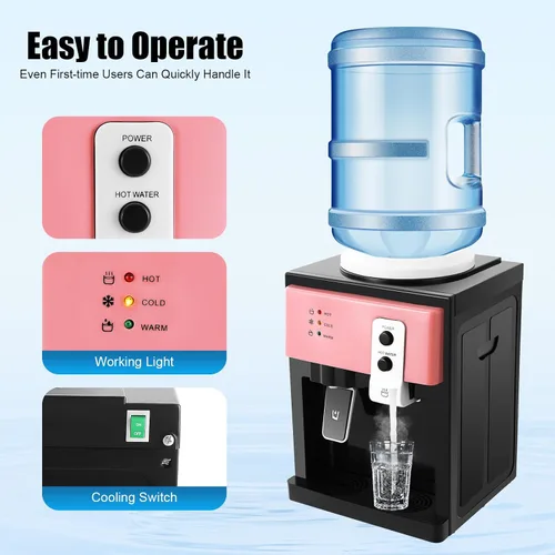 Vista 4 de Despachador de agua fría y caliente eléctrico - Diseño de escritorio de carga superior con 3 ajustes de temperatura (hervir/caliente/frío)