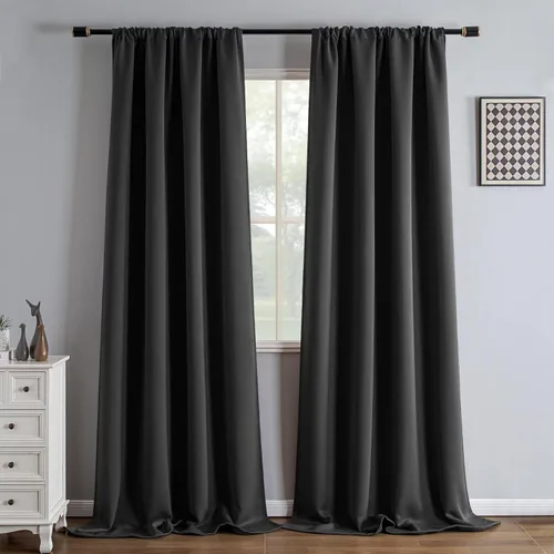 Vista 14 de IGEMAEVE - Juego de 2 paneles de cortinas opacas negras de 72 pulgadas, cortinas oscuras para dormitorio de 72 pulgadas de largo, cortinas oscuras