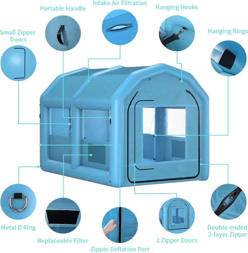 Vista 3 de XHYCPY Cabina de pulverización inflable de 13.5 x 8.5 x 8.5 pies, tienda de campaña inflable portátil con soplador de 750 W y sistema de filtro