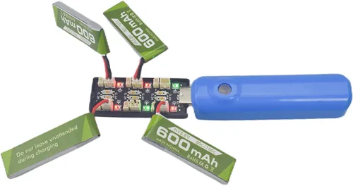 Vista 3 de 4PCS 1S 3.8V 80C 600mAh Li Batería con JST-PH 2.0 Plug Conector con 1S 6 Canales USB Cargador para Cinewhoop Tinyhawk Micro FPV Racing Drones RC RC