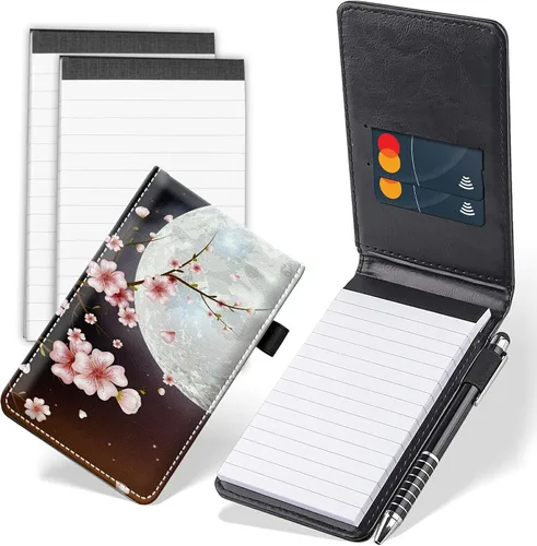 Vista 19 de Juego de 4 mini blocs de notas de bolsillo, funda de cuero sintético de mármol abstracto con 2 ranuras para tarjetas, 1 lápiz capacitivo y 2