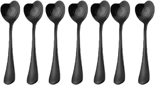Vista 7 de 7 piezas de cucharas de acero inoxidable con forma de corazón - Café, postre, helado, té, amor - Lindas (doradas)
