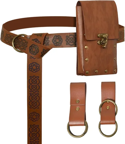 Vista 11 de Renaissance Accessories - Cinturón renacentista vikingo, medieval, vintage, de cuero, protector de brazo y espada