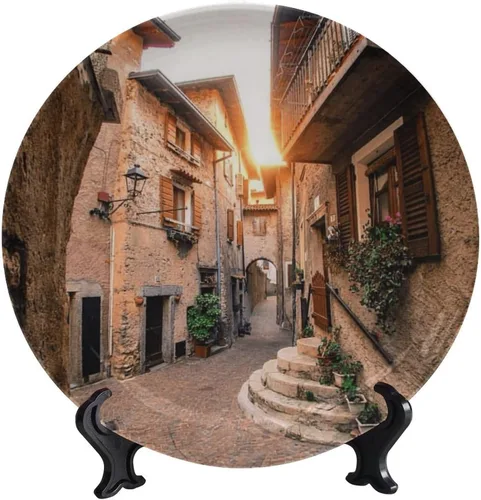 Vista 82 de Plato decorativo colgante de cerámica con temática de paisaje, plato decorativo redondo de plantas en maceta, con soporte decorativo, para sala