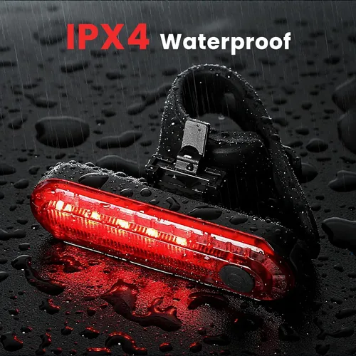 Vista 5 de Luz trasera LED recargable para bicicleta, luz trasera de bicicleta brillante máxima de 10 horas, 4 modos de luz, accesorios de linterna