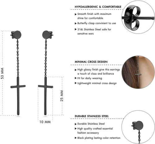 Vista 3 de 555Jewelry - Pendientes colgantes largos de acero inoxidable para mujer