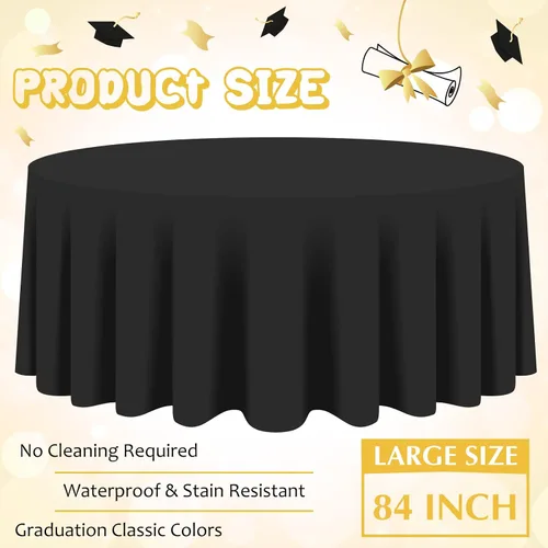 Vista 3 de Amylove Mantel de plástico 2026 negro y dorado a granel, mantel de graduación redondo de 84 pulgadas impermeable para aniversario, graduación